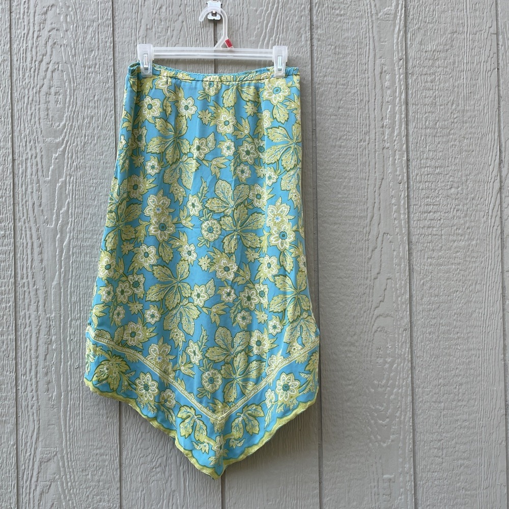 VTG J.Jill Midi Skirt Womens XS Blue Green Silk Floral Boho Asymmetrical Y2K